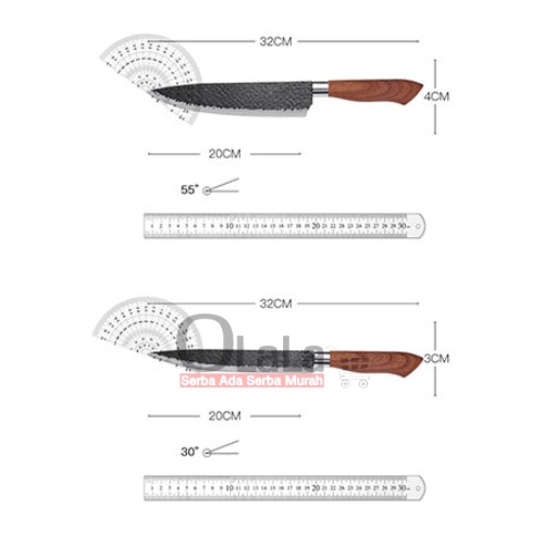 PISAU SET DAPUR PISAU STAINLESS HITAM MEWAH ELEGAN GAGANG KAYU 6PCS OLL-CH4221