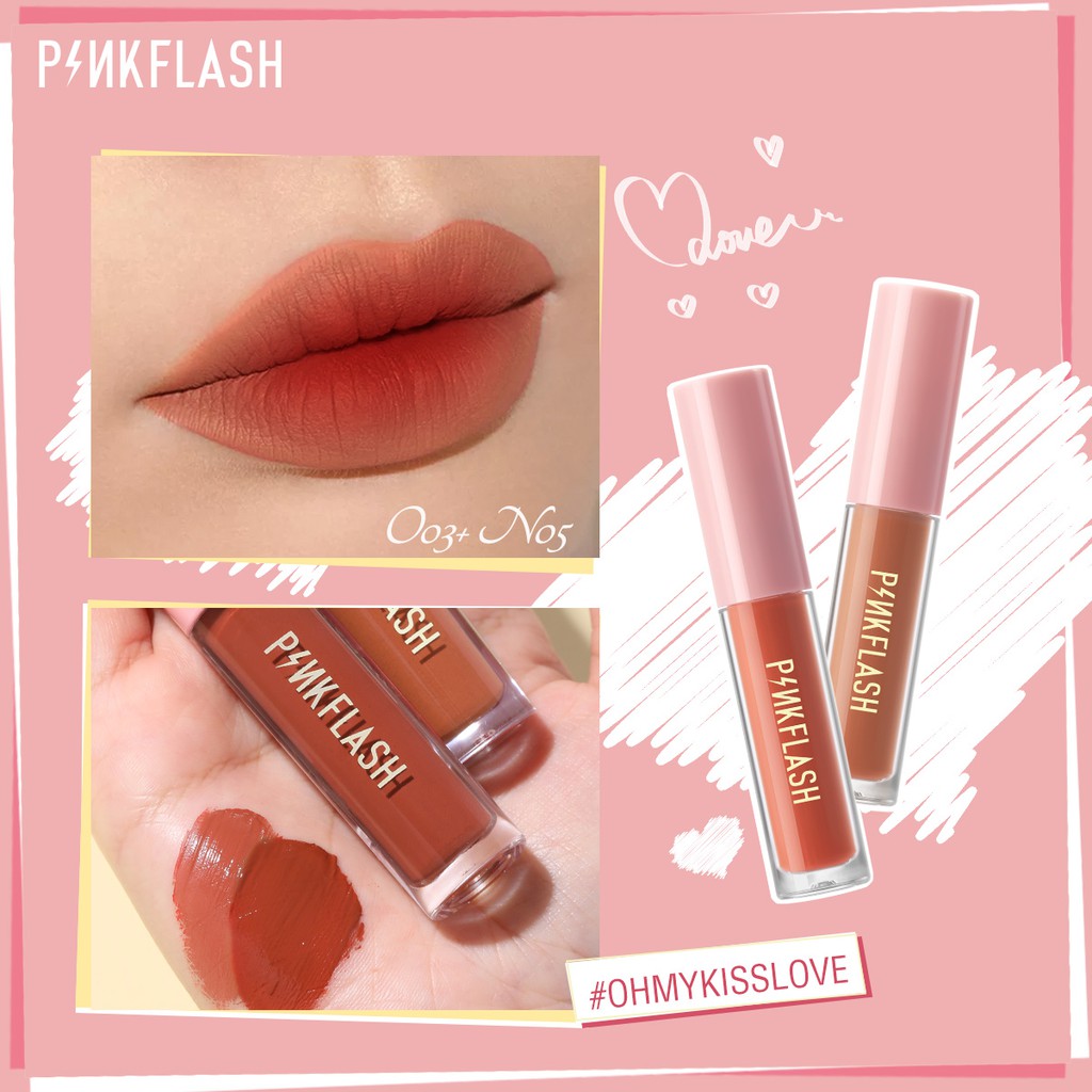 PINKFLASH OhMyKiss 2 Pieces Liquid Lipstick Long Lasting Lipstik Cair Lembut Matte digigit bibir terlihat VE Pelembab Tahan Lama Original Sachi Beaute