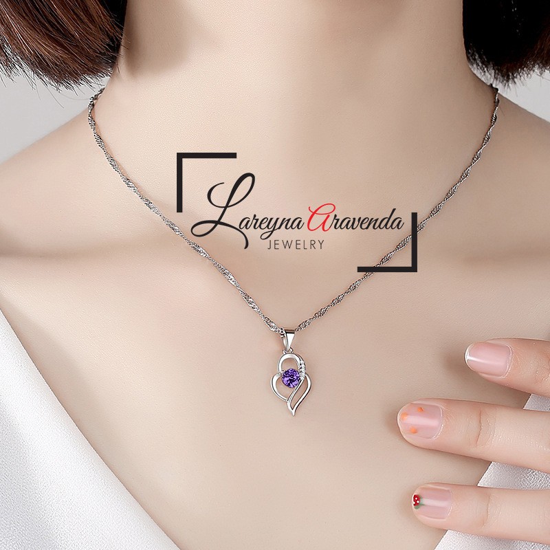 Kalung Wanita Titanium Liontin Motif Love Unik Kristal Crystal KL033