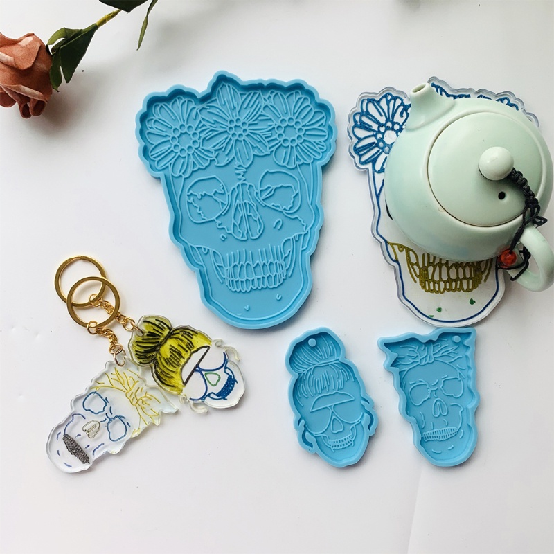 SIY  Skull Tea Tray Coaster Keychain Mold Silicone Epoxy Resin Coaster Mold Used to Make Artificial Agate Pieces Coasters