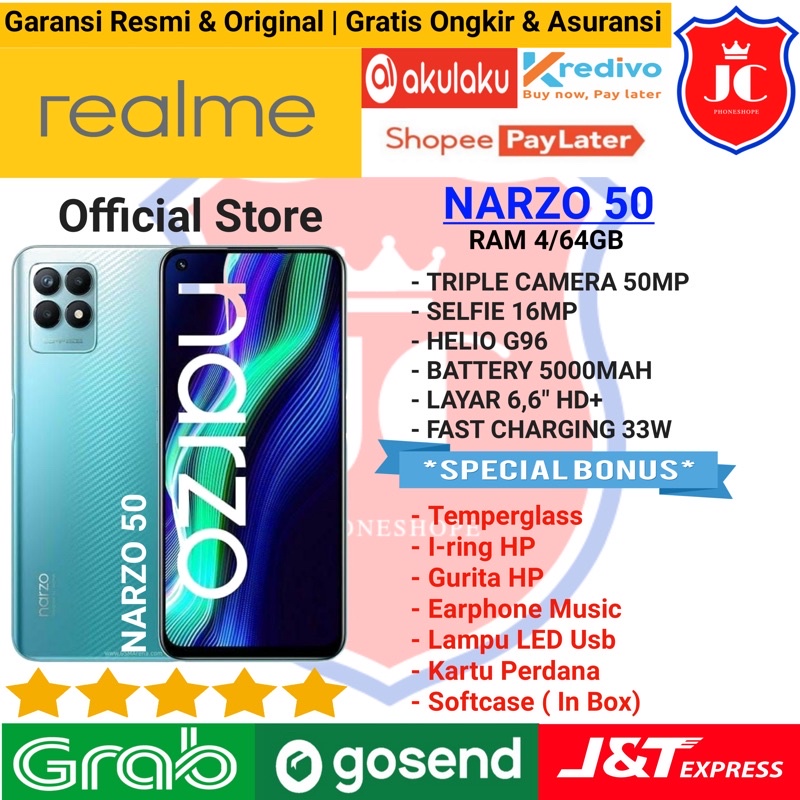 REALME NARZO 50 RAM 4/64GB HELIO G96 GARANSI RESMI - BONUS