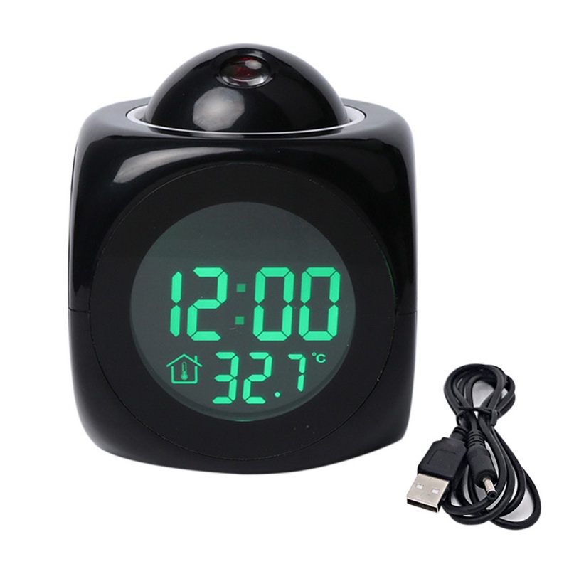 [LED Projector Temperature Digital Alarm Clock] [Creative Digital Projector Office Home Desk Alarm Clock] [USB Charger Square Desktop Table Clock]