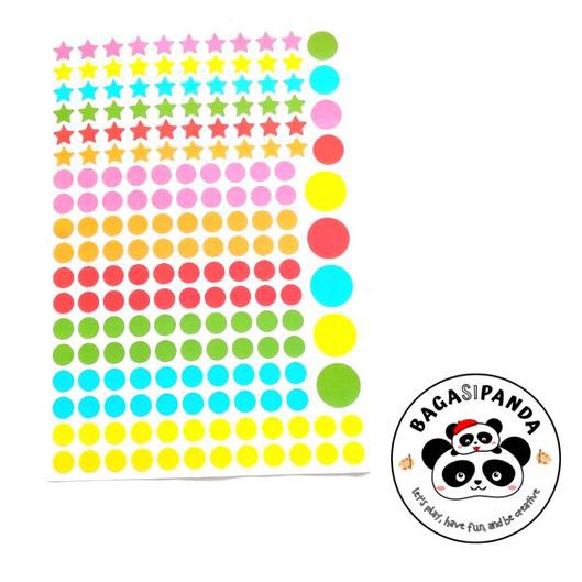 ☇ Color Dot Sticker / Dot Label / Stiker bulat lingkaran - Dot & Stars ♙