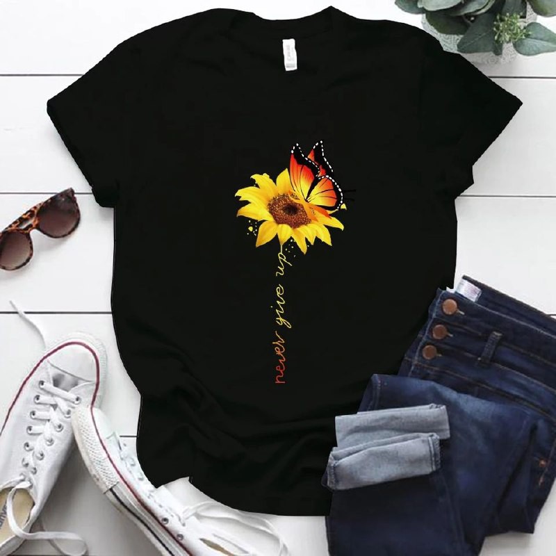 Kaos Never Give Up Gambar Kupu Butterfly Kupukupu Matahari Branded Pakaian Wanita