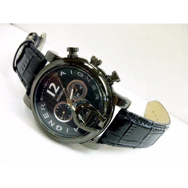 Jam Aigner Wanita: Jam Tangan Pria Aigner Bari Chrono Automatic Leather Full Black B_SWH