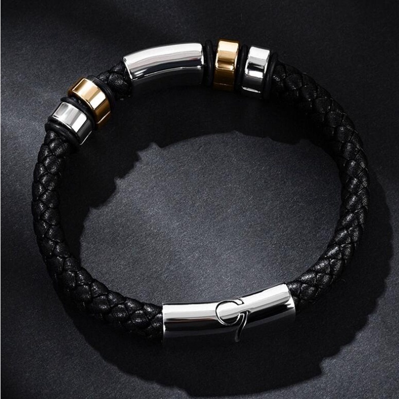 Gelang Multilayer Bahan Kulit Alloy Untuk Pria