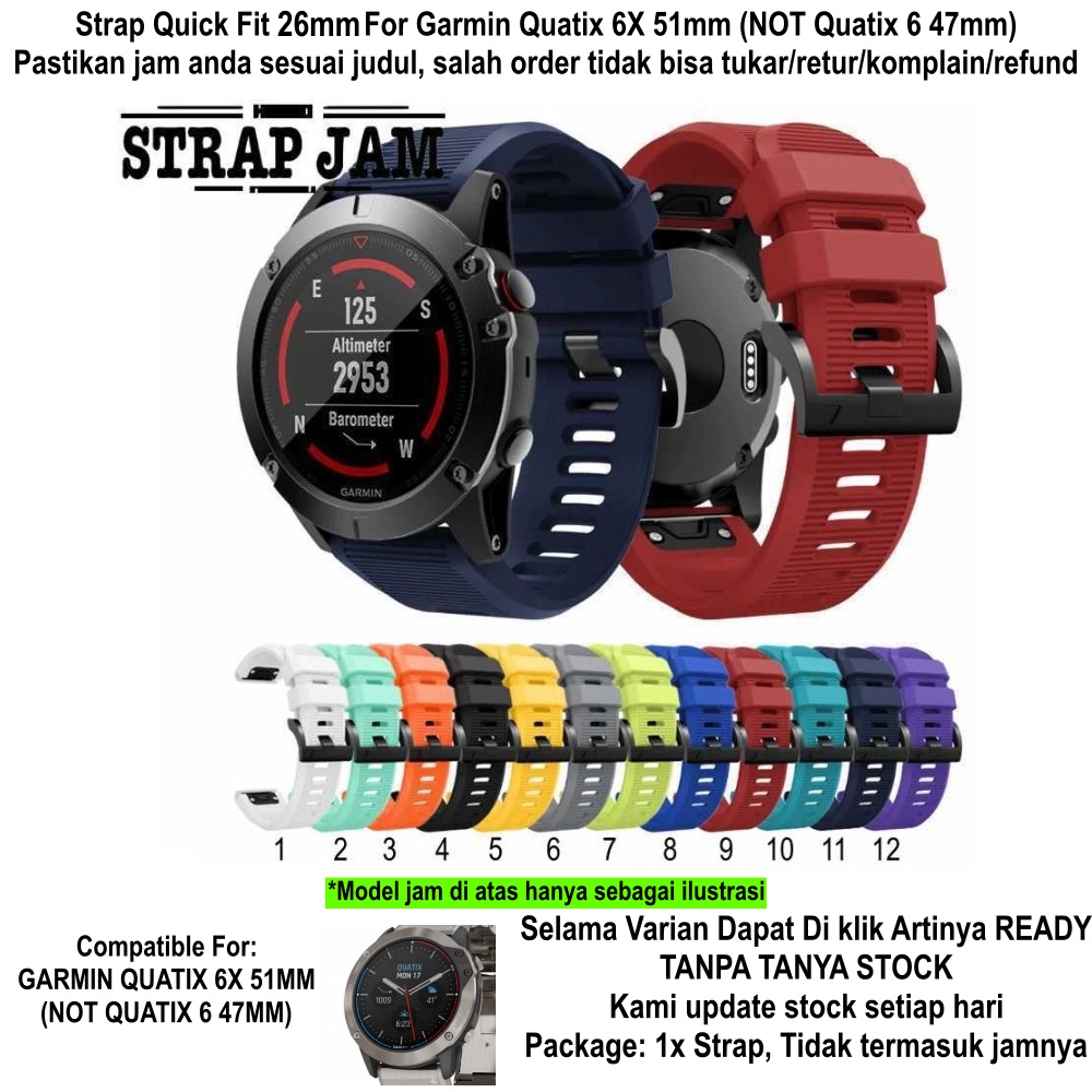 MD2 Strap Garmin Quatix 6X 51mm - Tali Jam 26mm Quick Fit Rubber Silikon Black Buckle