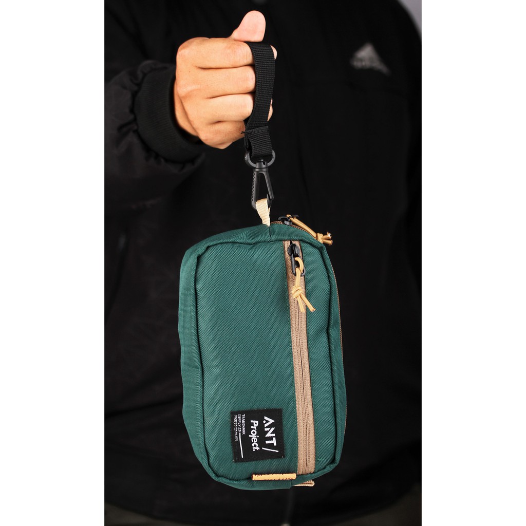 ANT PROJECT Tas Pouch Mini Bag Tas Tangan Clutch Dopp kit Hijau Botol