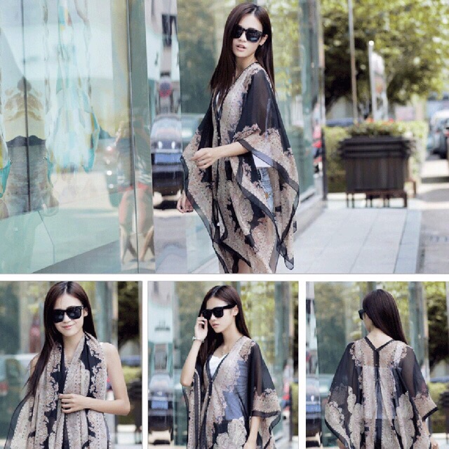 Outer Scarf Cardigan Batik Hitam