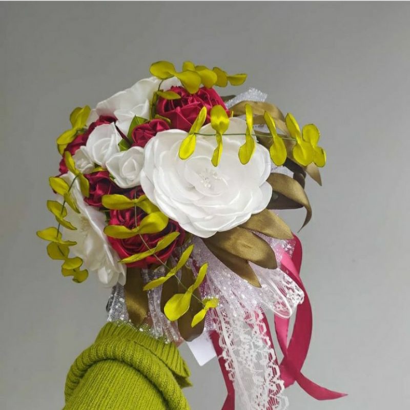 BUKET BUNGA PENGANTIN/ WEDDING BOUQUET- Buket Bunga Palsu Pita Satin