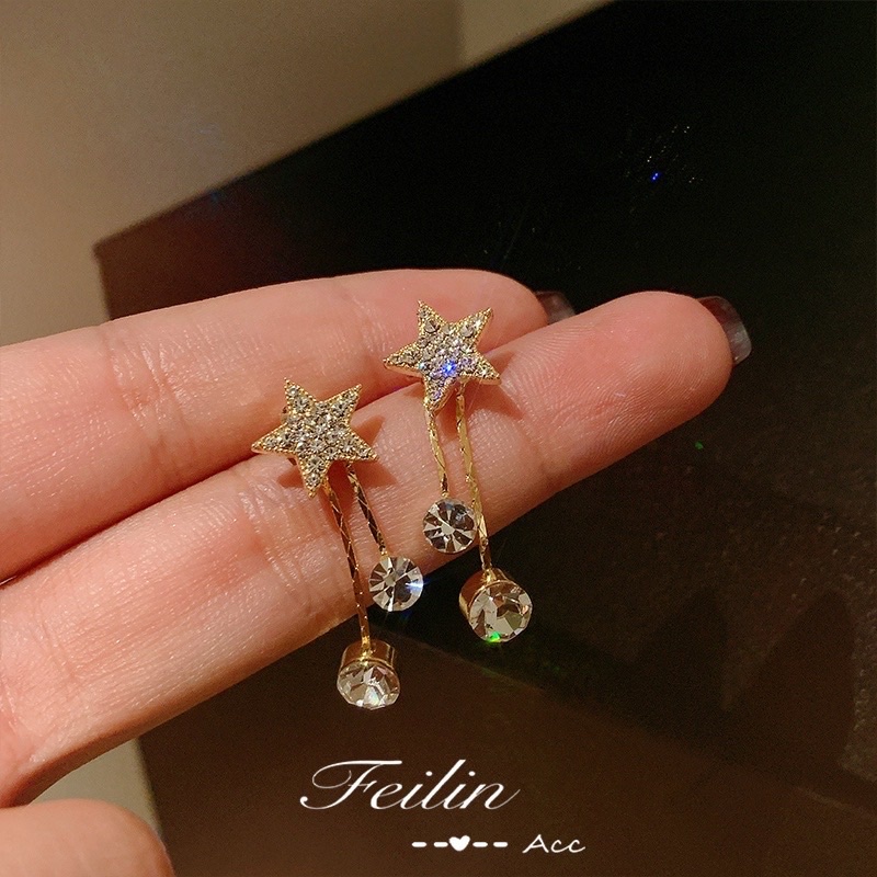 ANTING TUSUK WANITA accessories KOREA BINTANG STAR JUNTAI PANJANG PERMATA