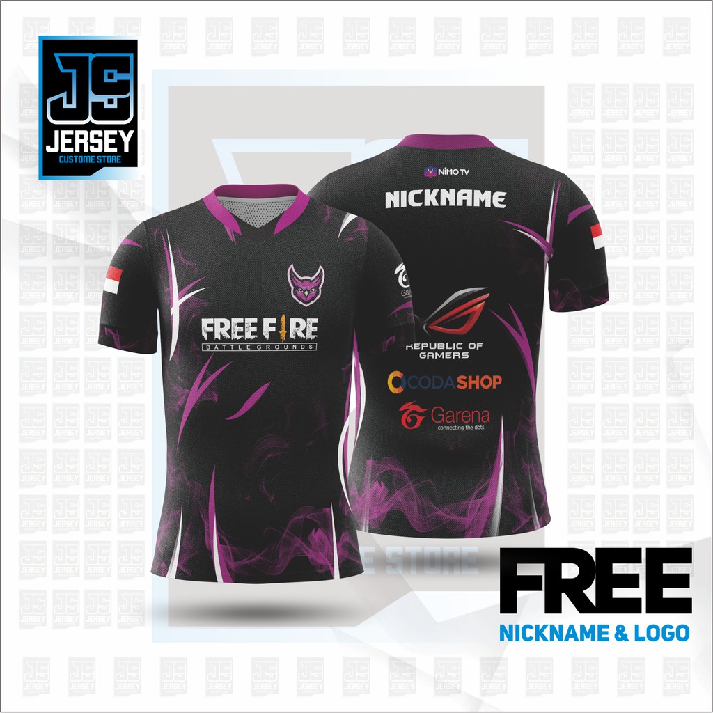 KAOS JERSEY BAJU GAMING FREE FIRE / GUILD FREE FIRE KEREN FREE NAMA DAN