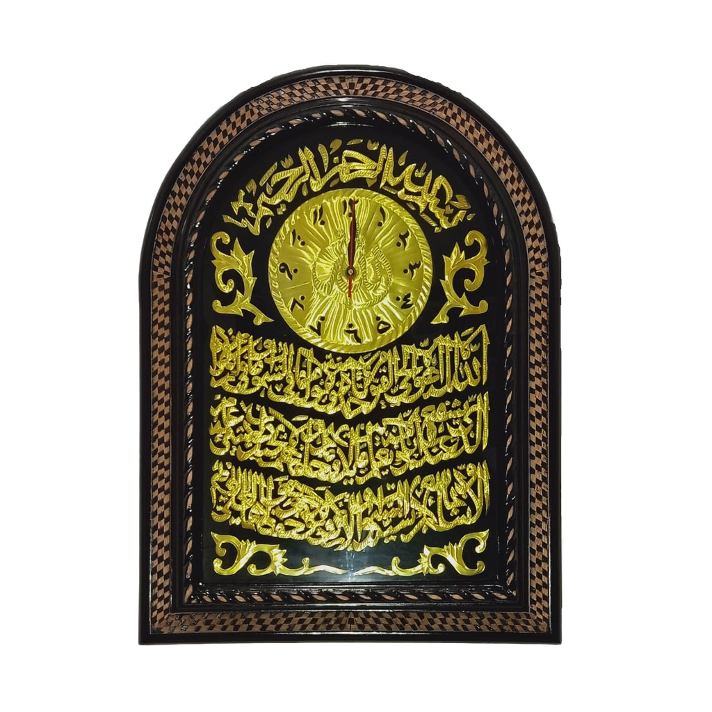 Jam Dinding Kaligrafi DIY Kayu Jati Ukir Setengah Oval Unik Dekorasi Dinding Ruangan Rumah Klasik