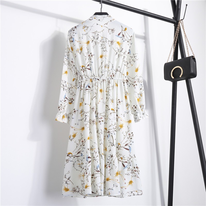 [CUCI GUDANG]Dress Maxi midi Gaun sifon cetak sederhana wanita Korea yang baru diimpor panjang modern korean style-7