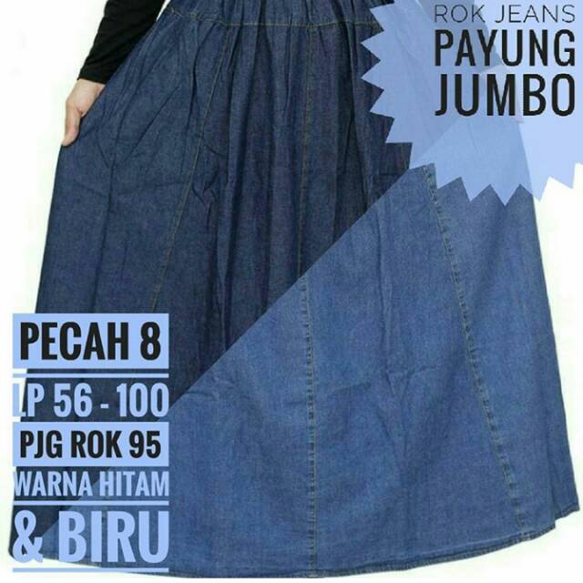 Murah Rok jeans / rok jeans jumbo/ rok Jeans standar payung klok