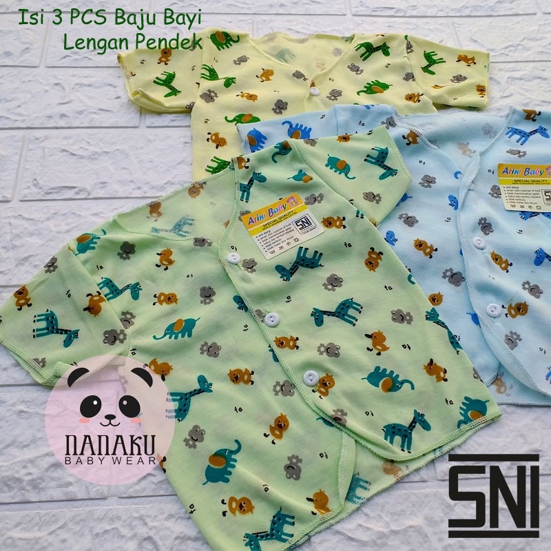 Ana Baby - 3 PCS Baju Bayi Baru Lahir Lengan Pendek Motif Lucu