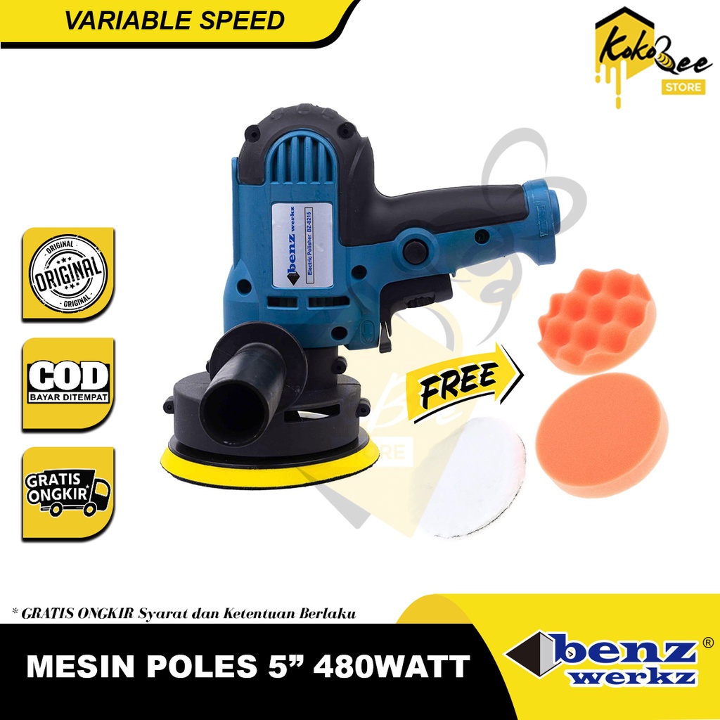 Mesin poles body mobil motor 5 inch BenzWerkz BONUS BUSA POLES DAN WOOL bergaransi - Mesin polisher 