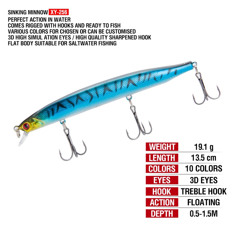 Alat Pancing Umpan Mancing Umpan Mancing Umpan Pancing Umpan Pancing Buatan Heavy Sinking Minnow relix nusantara Kail Pancing Plastic Bait Umpan Ikan CrankBait 1PCS 19g/13.5cm CrankSet Alat Pancing Murah