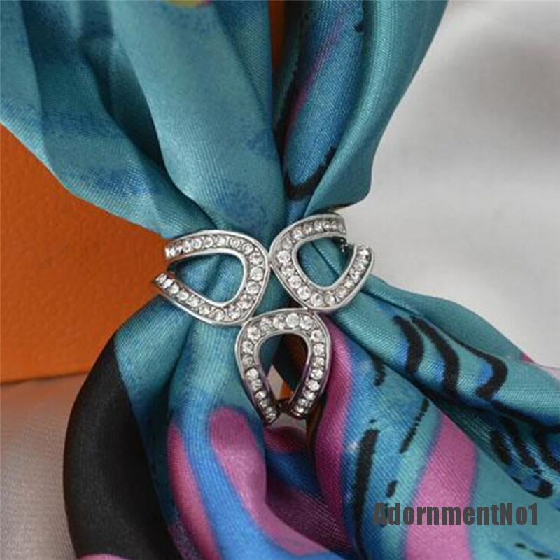 (Adornmentno1) Klip Buckle Holder Scarf / Syal Aksen Berlian Imitasi Warna Silver / Gold Untuk Wanita