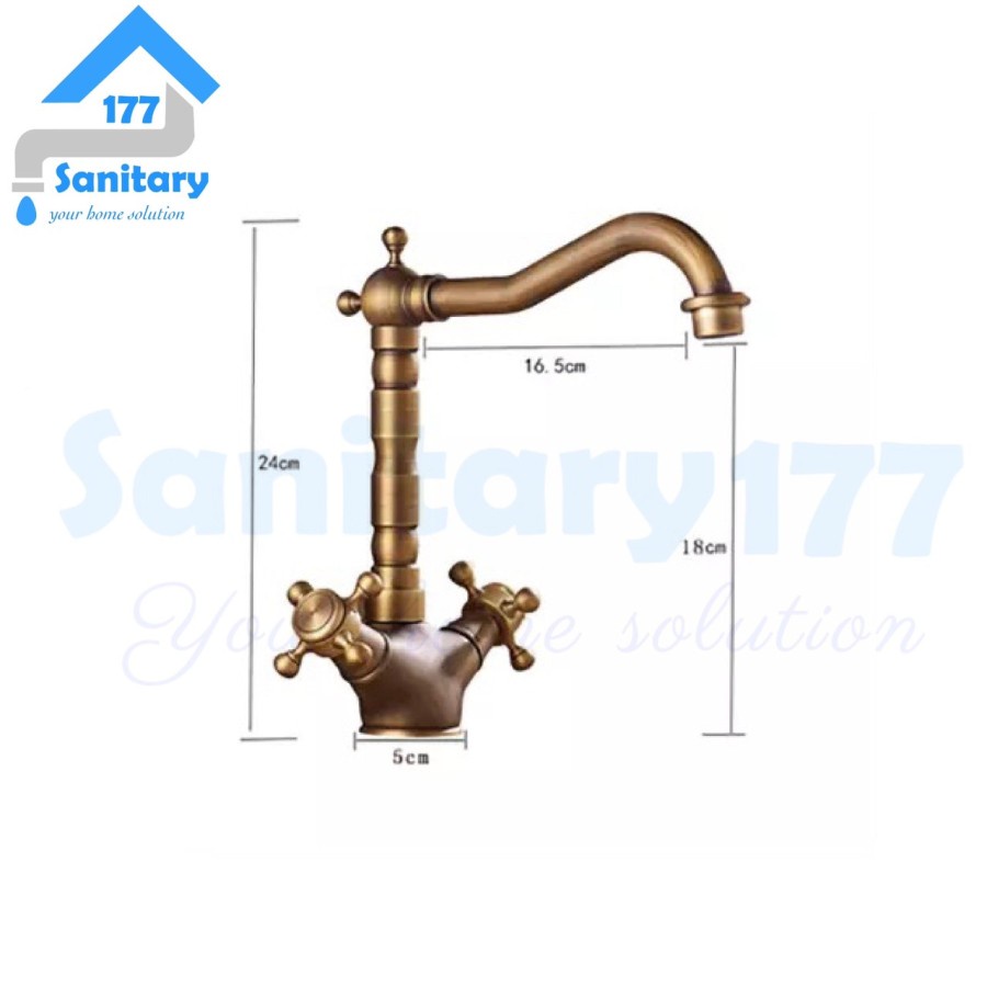 Kran Wastafel Panas Dingin Jadul Emas Antik FG2 - Keran air Sink Washtafel Mixer Vantige Gold Antique