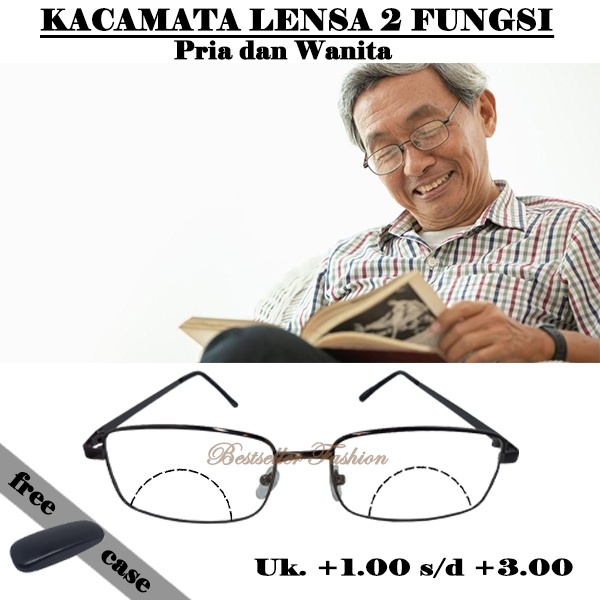 Kacamata Baca 2 Fungsi Double Fokus Jauh Dan Dekat Uk. +1.00 s/d +3.00 Frame Besi Lensa Jernih Bisa Untuk Pria Dan Wanita FREECASE