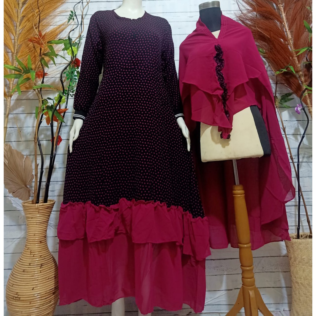 LANGSUNG KIRIM Gamis  krudung Seruty sharkel / Gamis krung Motif Polkadot  / Gamis Polkadot Terlaris