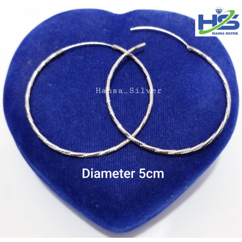 Anting Perak Asli Silver 925 Lapis Emas Putih Model Ring Gipsi Ukir Bulat - Anting Wanita Anti Karat