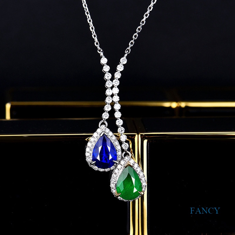 Kalung Wanita Dengan Liontin Sapphire Dan Emerald Bahan Zircon Untuk Pesta Pernikahan