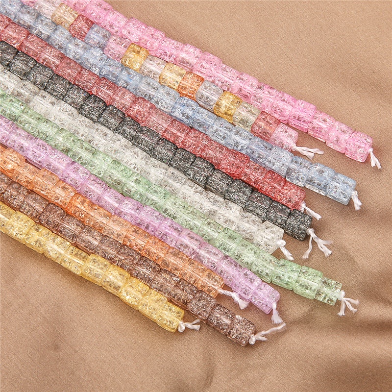 59pcs / 38cm 6mm 11 Warna Manik-Manik Kubus Kaca Retak Untuk Membuat Perhiasan Anting Gelang Wanita Diy