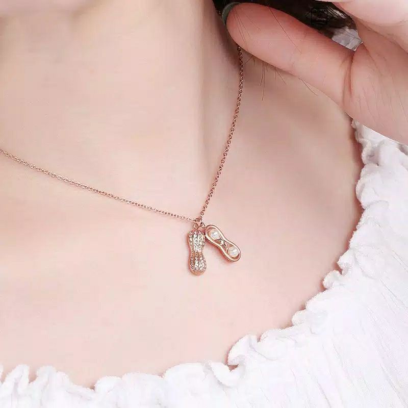 FF Peanut Shape Necklace Korea Necklace Accessories Durable Women Titanium Jewelry Anti-rust Woman