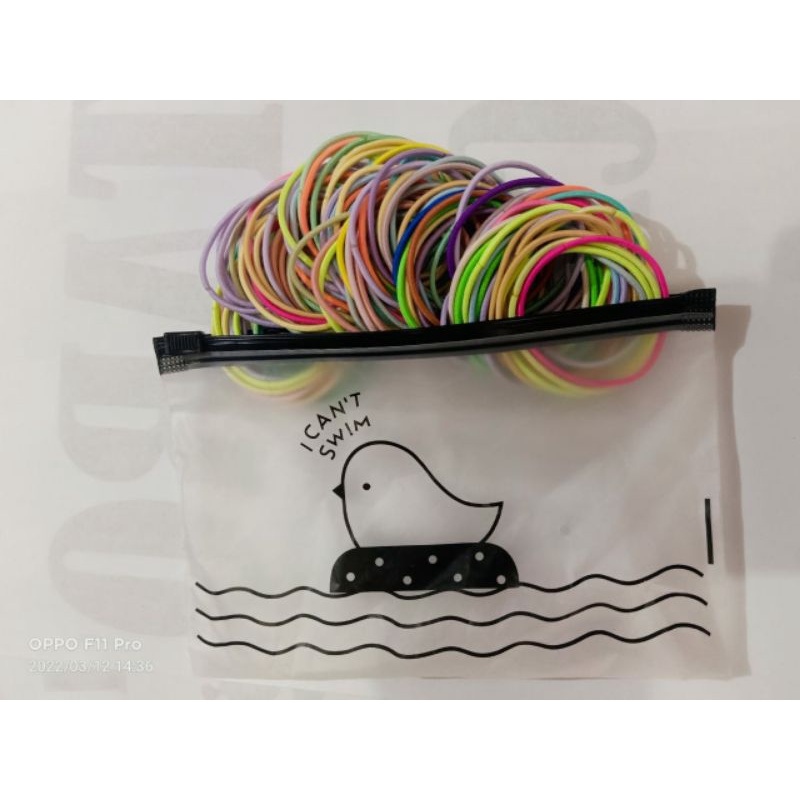 50pcs / 100pcs + pouch ikat rambut karet polos warna-warni dewasa import ala korea-100pcs warna warni