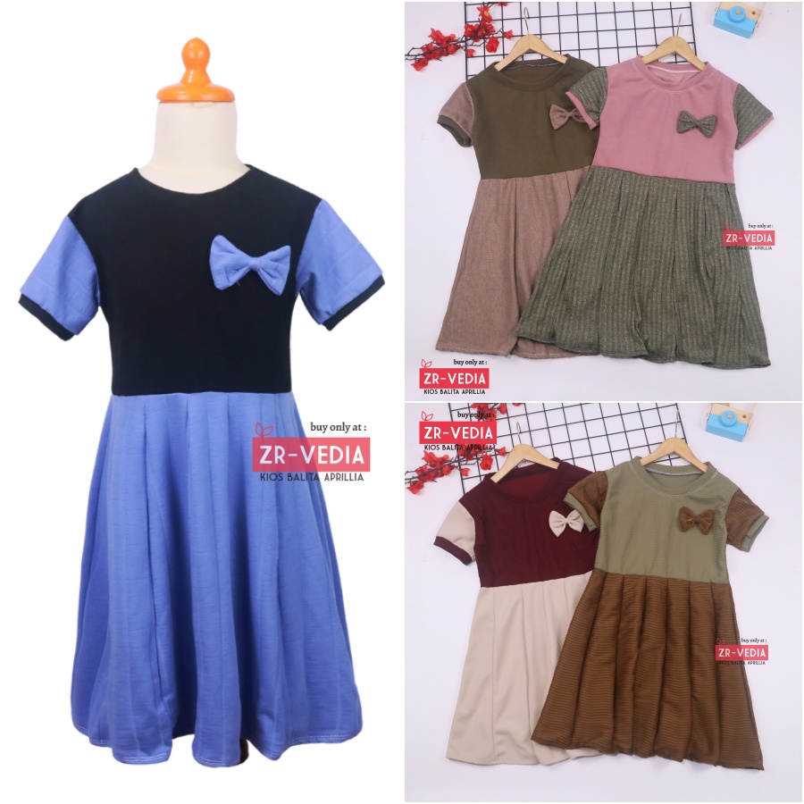 Dress Karin uk 5-6 th / Dres Lengan Murah Grosir Baju Anak Perempuan Harian Gaun Pesta Polos Cewek