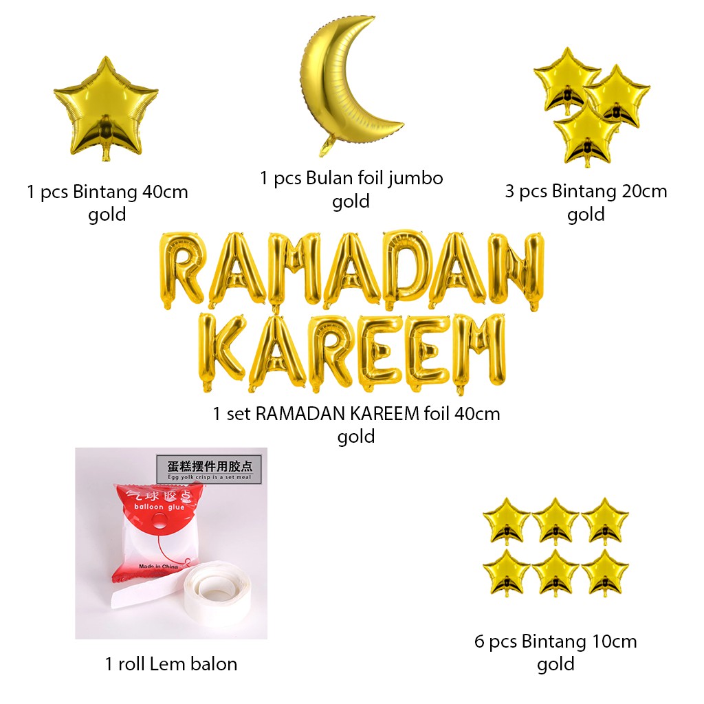 [PAKET] RAMADHAN Set RAMADAN KAREEM -GOLD- Balon Dekorasi Lebaran