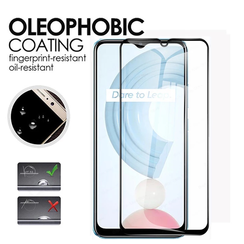 PROMO 2in1 Tempered Glass REALME C21 Full Layar Cover Black Premium Free Tempered Glass Camera