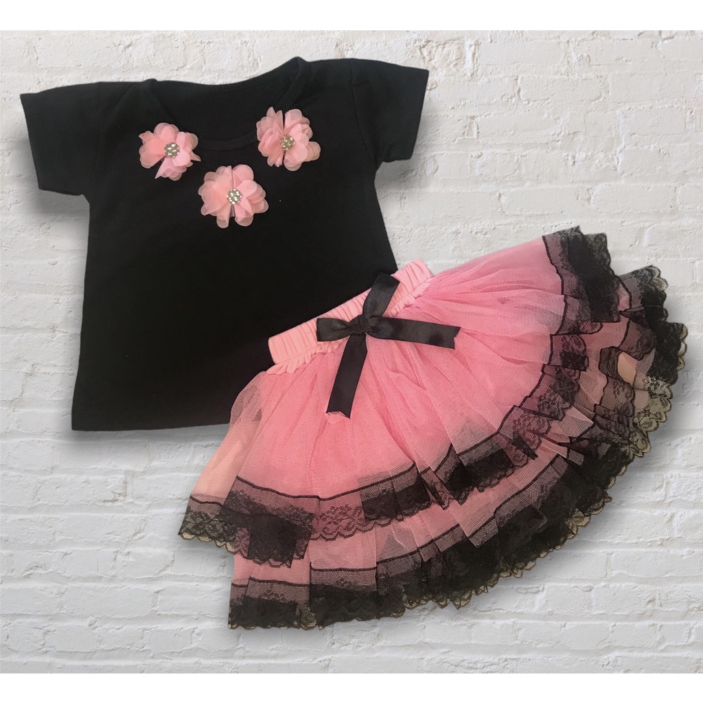 SETELAN MAWAR ROK TUTU RENDA ANAK USIA 1-4 TAHUN (kaos hitam)