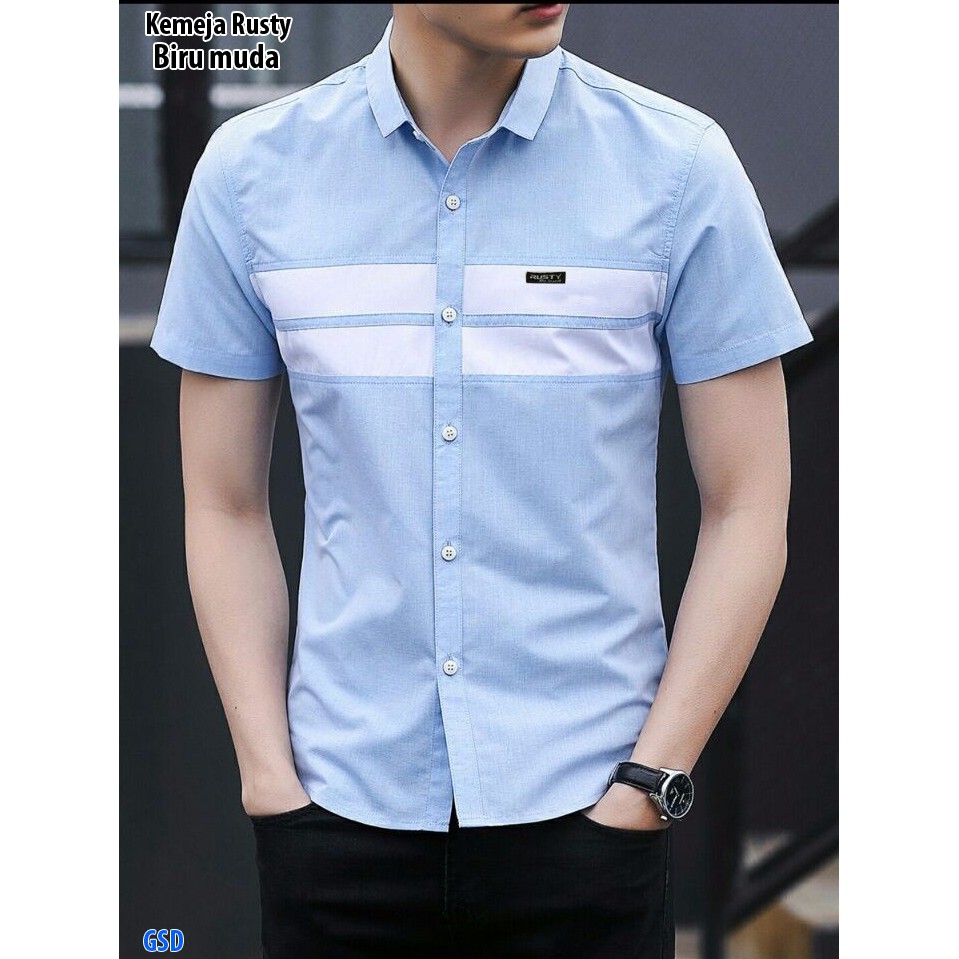 Kemeja Rusty/kemeja slimfat pria lengan pendek/baju kemeja kerja pria/casual kemeja pria murah