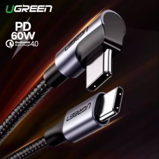 Ugreen Kabel Type C To Type C Siku Elbow Nylon Braided PD 60w Fast Charging