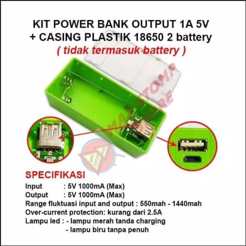 Box Kotak Power Bank 2 Slot Baterai 18650 Out 5V