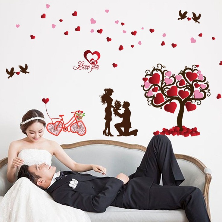 RELIZA WALL STICKER POHON SAKURA LOVE BIKE COUPLE SEPEDA TREE STIKER DINDING XL8151