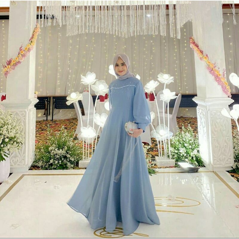 DRESS PESTA ORGANZA CANTIK LENGAN BALON