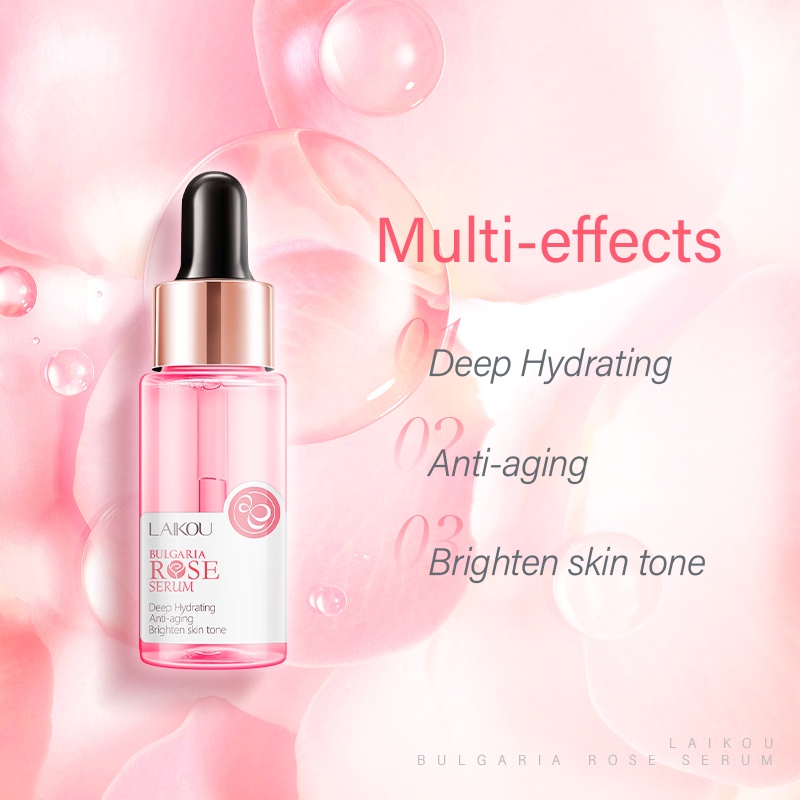 LAIKOU Bulgarian Rose Serum Essence Wajah Menghilangkan Bintik Melasma Bersinar 17ml