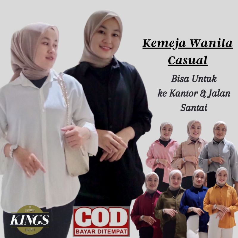 Kemeja Wanita Basic Polos Putih Hitam Atasan Blouse Casual Lengan Panjang Hem Kerja Kantor Formal Bahan Moscrepe-1