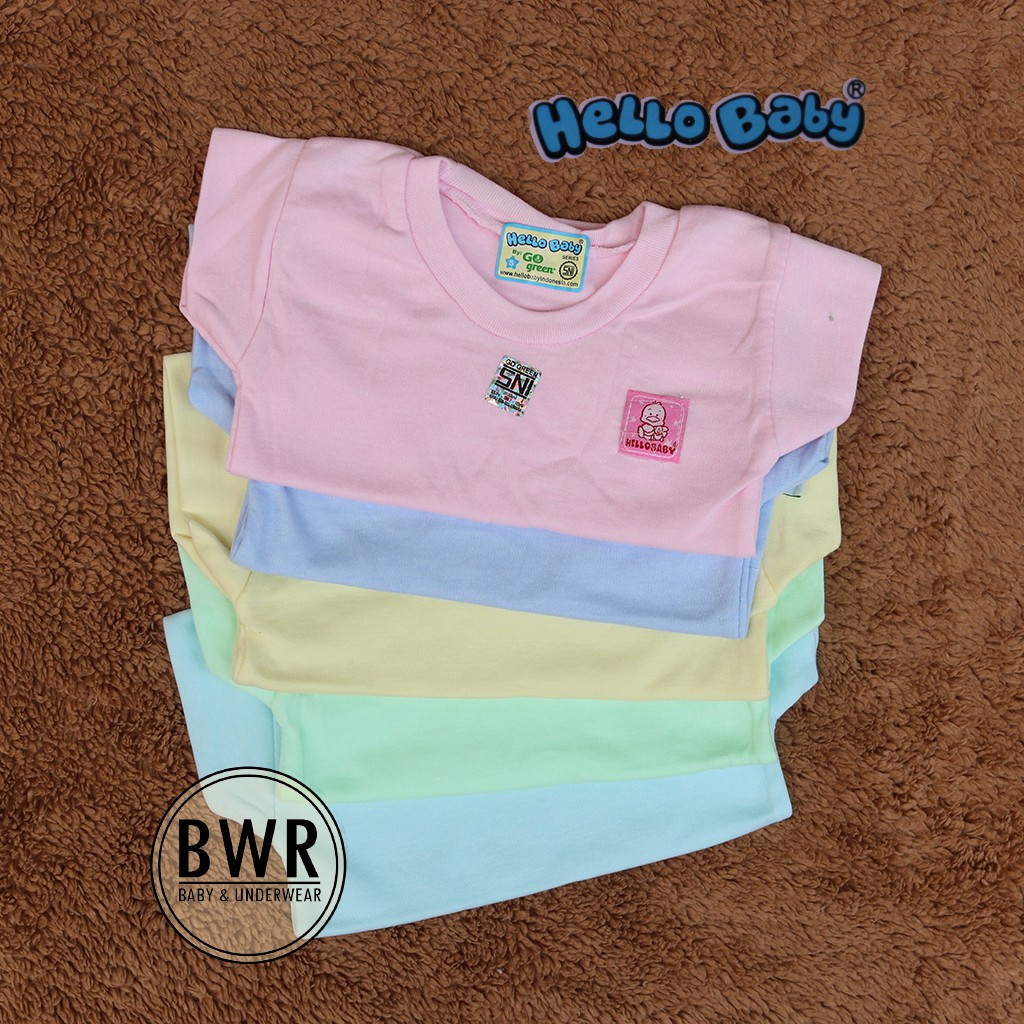 Kaos HELLO BABY Pendek Warna Polos | Kaos Oblong Anak Usia 1~3 Tahun - Bwr IX