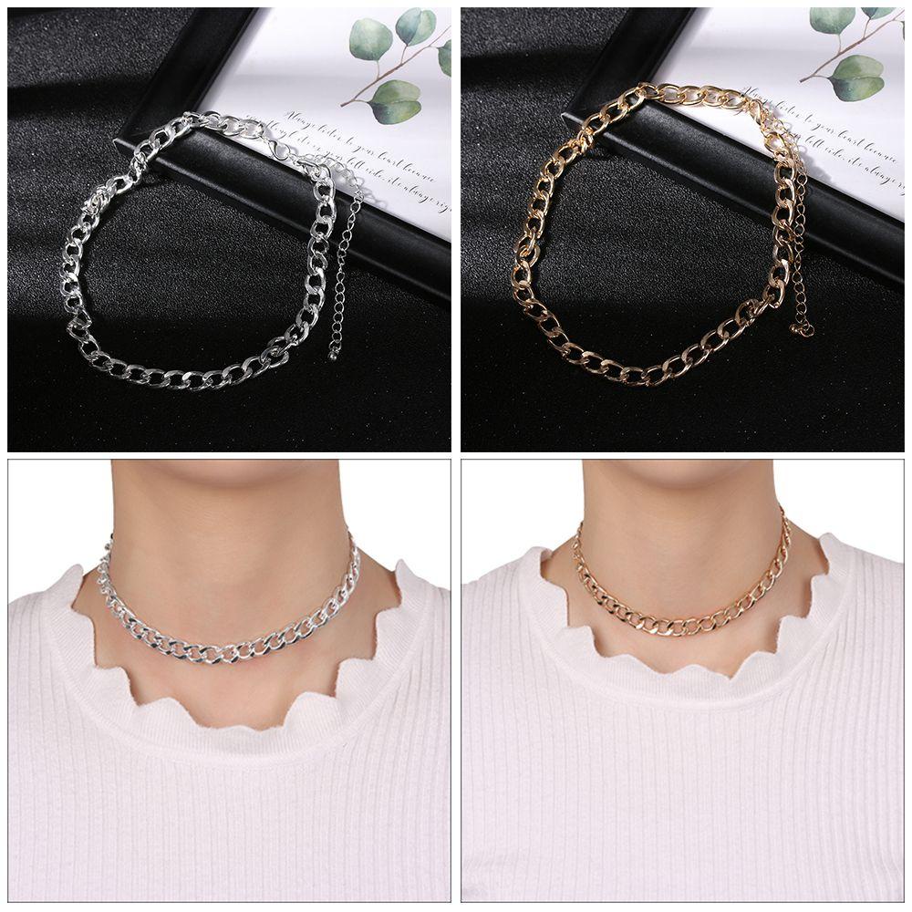 1pc Kalung Choker Handmade Bahan Metal Warna Emas / Silver