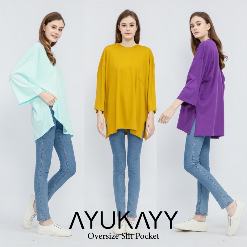 KAOS OVERSIZED SLIT DAILY TOP JUMBO XXL BASIC POLOS LENGAN 7/8 COTTON COMBED 30S WITH POCKET