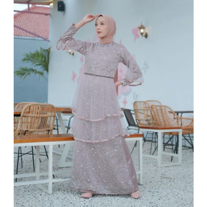 SAFIRA DRESS VOL.2 Baju Pesta Lace bordir motif dan tulle tutu /Gaun Prewedding / Lamaran / Wisuda