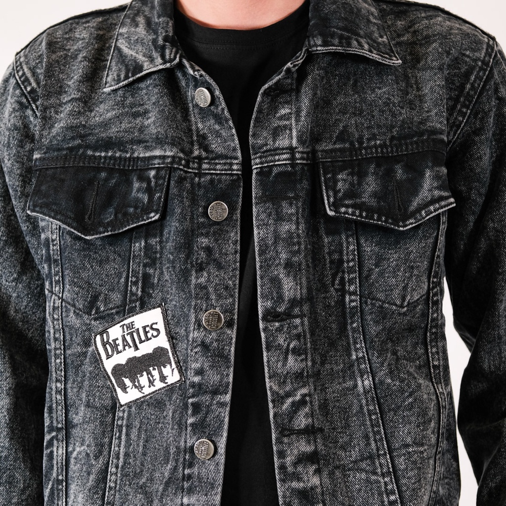 JAKET JEANS DENIM BLACK SANDWASH PATCH - THE BEATLES