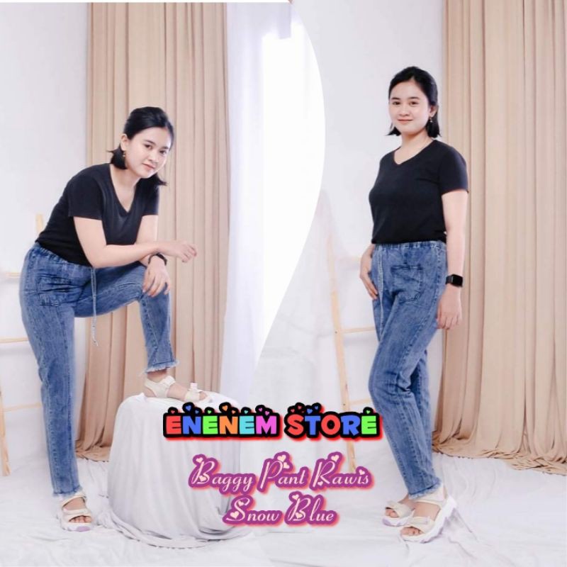 Baggy Pant Snow Rawis / Boyfreind Jeans / Celana Jeans wanita