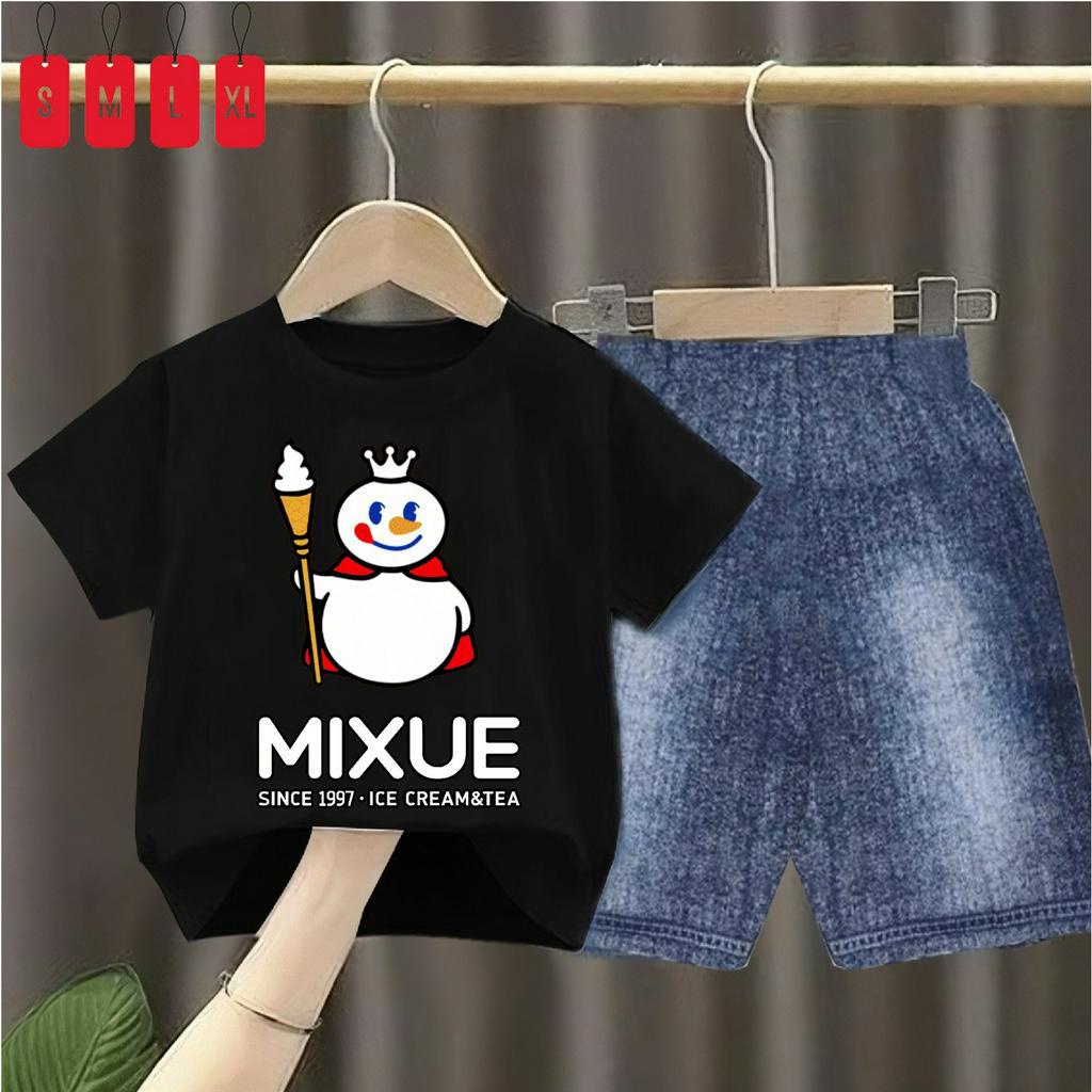 Setelan Kaos Anak Mixu 04 Celana Semi Jeans Pendek/oneset SPJ