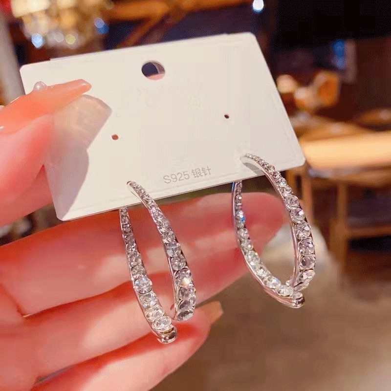 Anting Giwang Model Silang Dengan Kristal + Berlian Imitasi Untuk Wanita